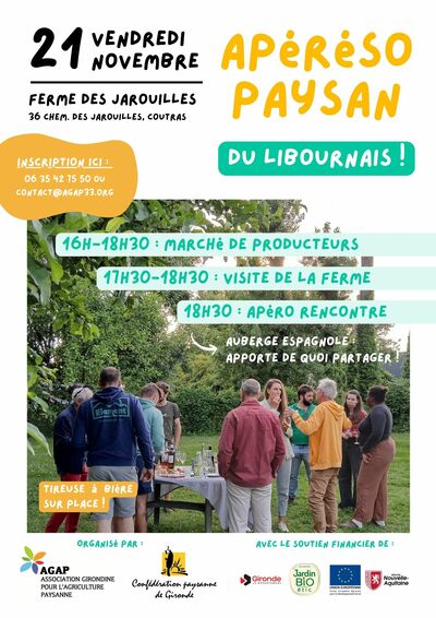 Apéréso vendredi 21 novembre à la Ferme des Jarouilles (Coutras)
